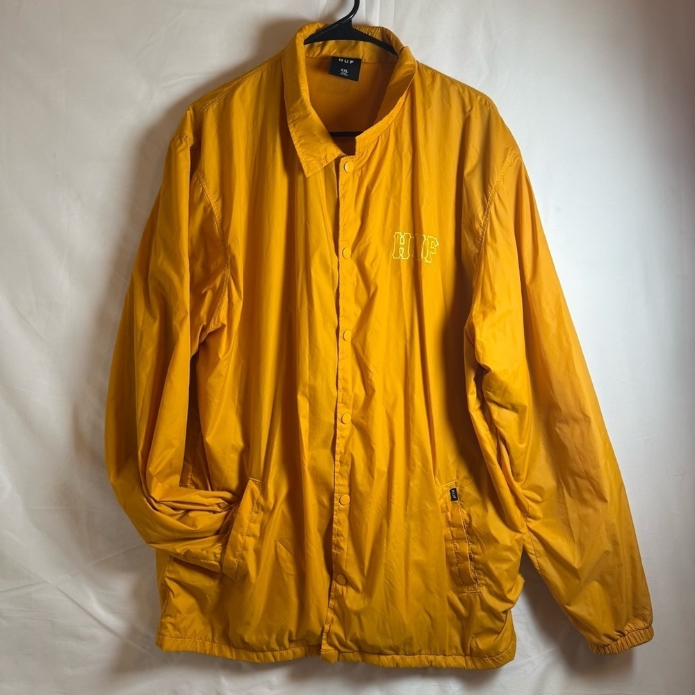 HUF Set H Coaches Jacket Mustard Yellow Windbreaker Embroidered Logo Mens Sz XXL